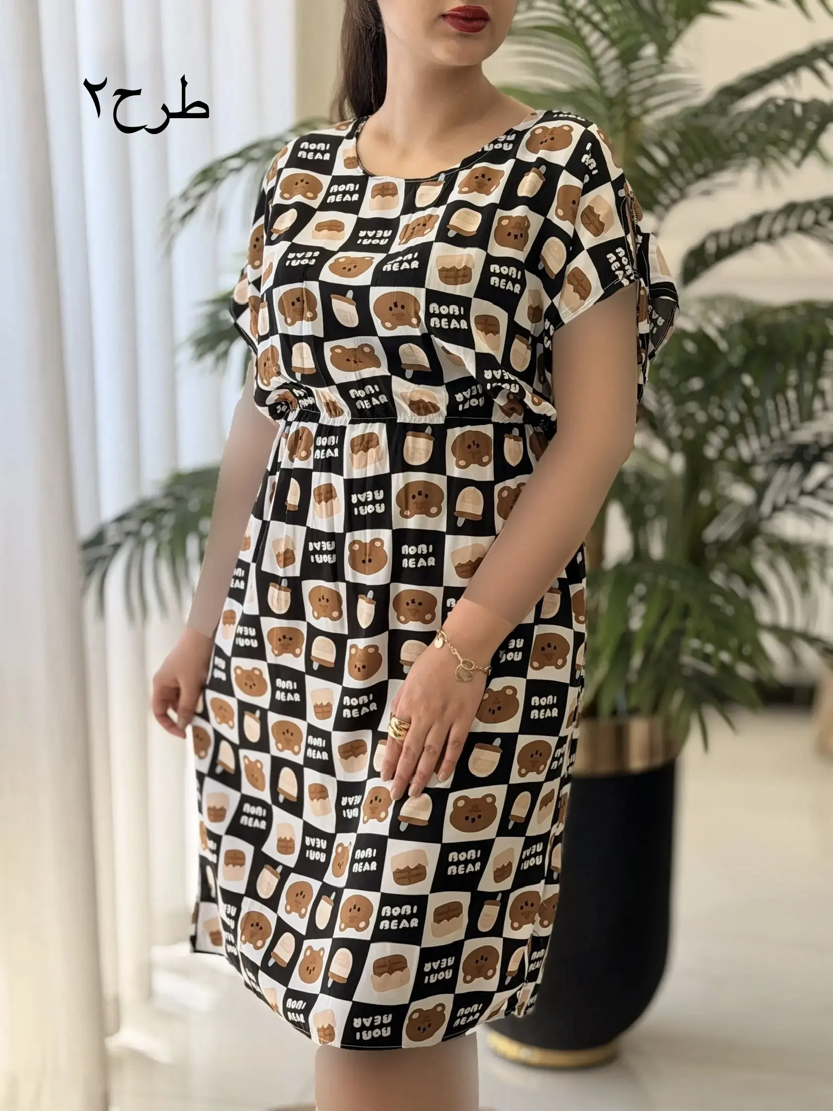 پیراهن نخی خونگی رز کد2674