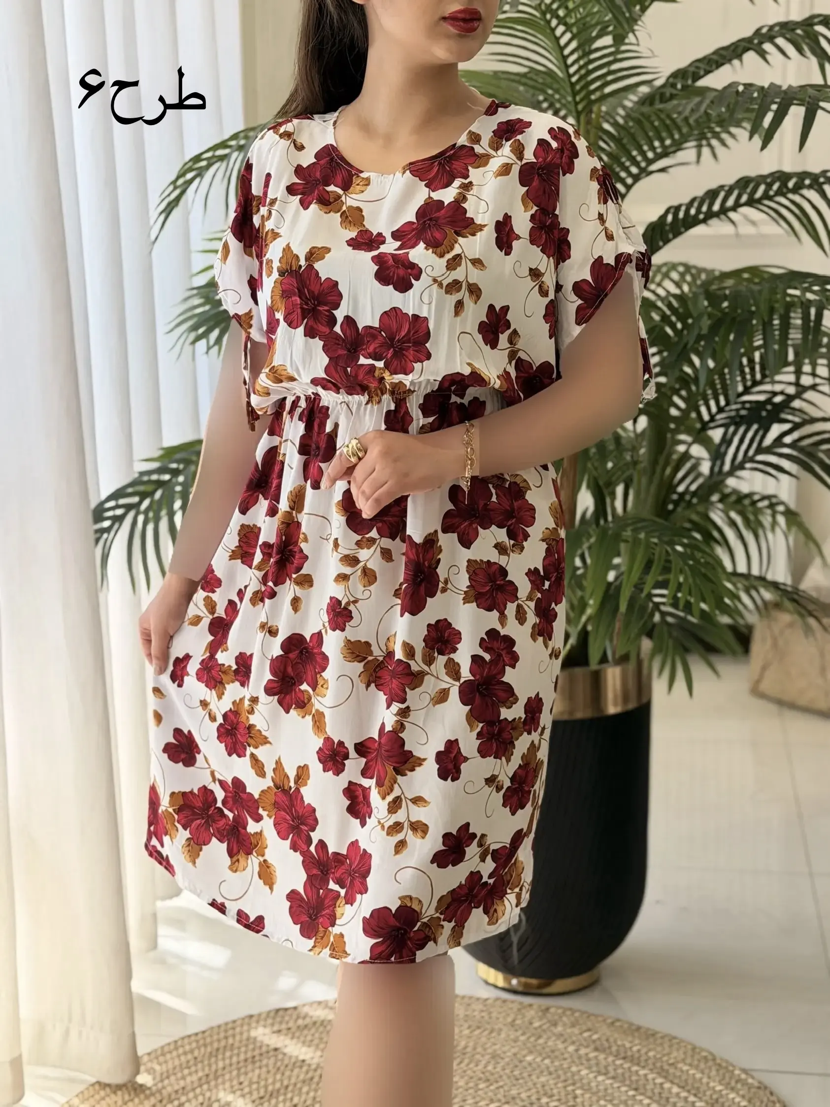 پیراهن نخی خونگی رز کد2674