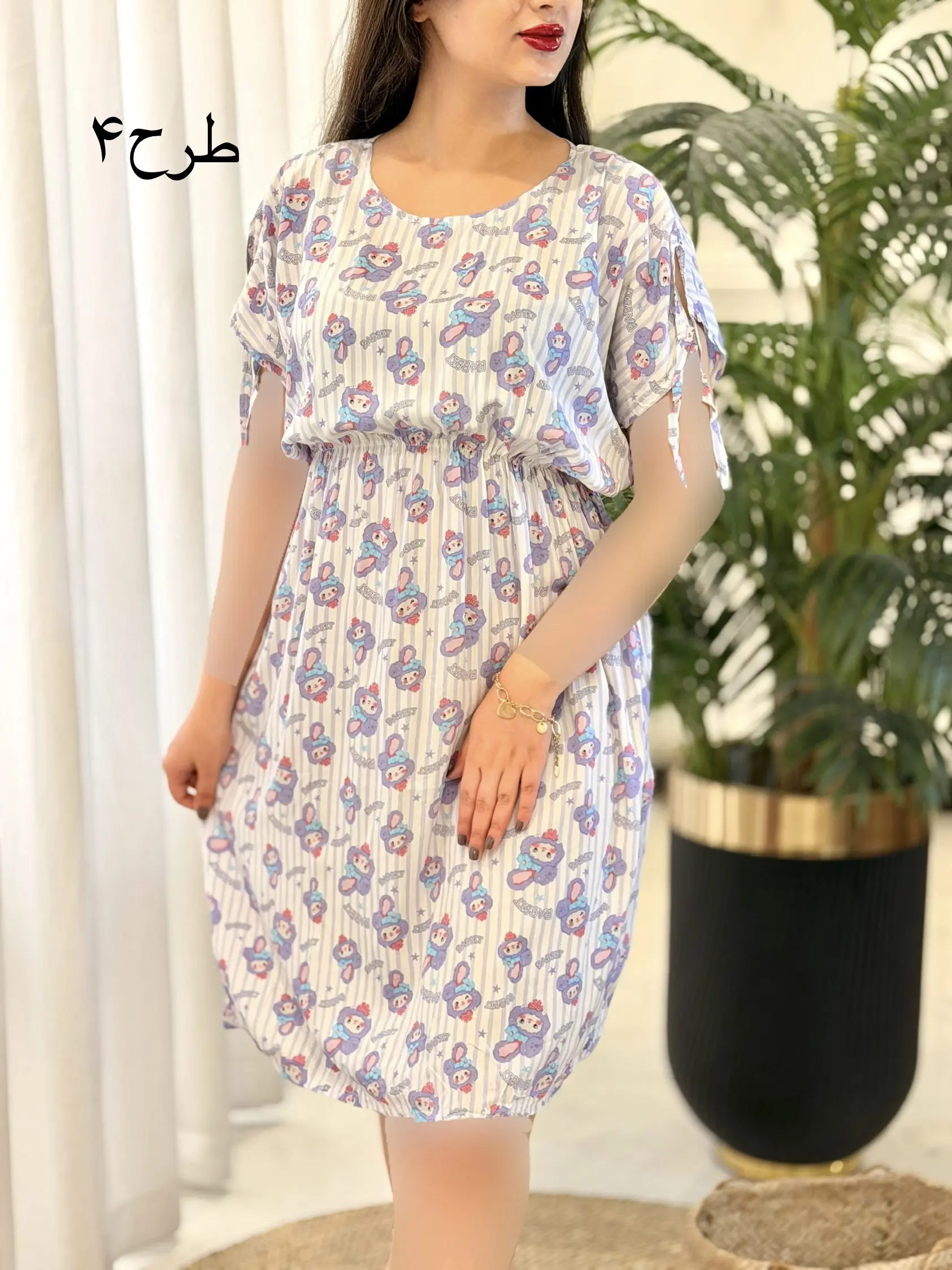 پیراهن نخی خونگی رز کد2674