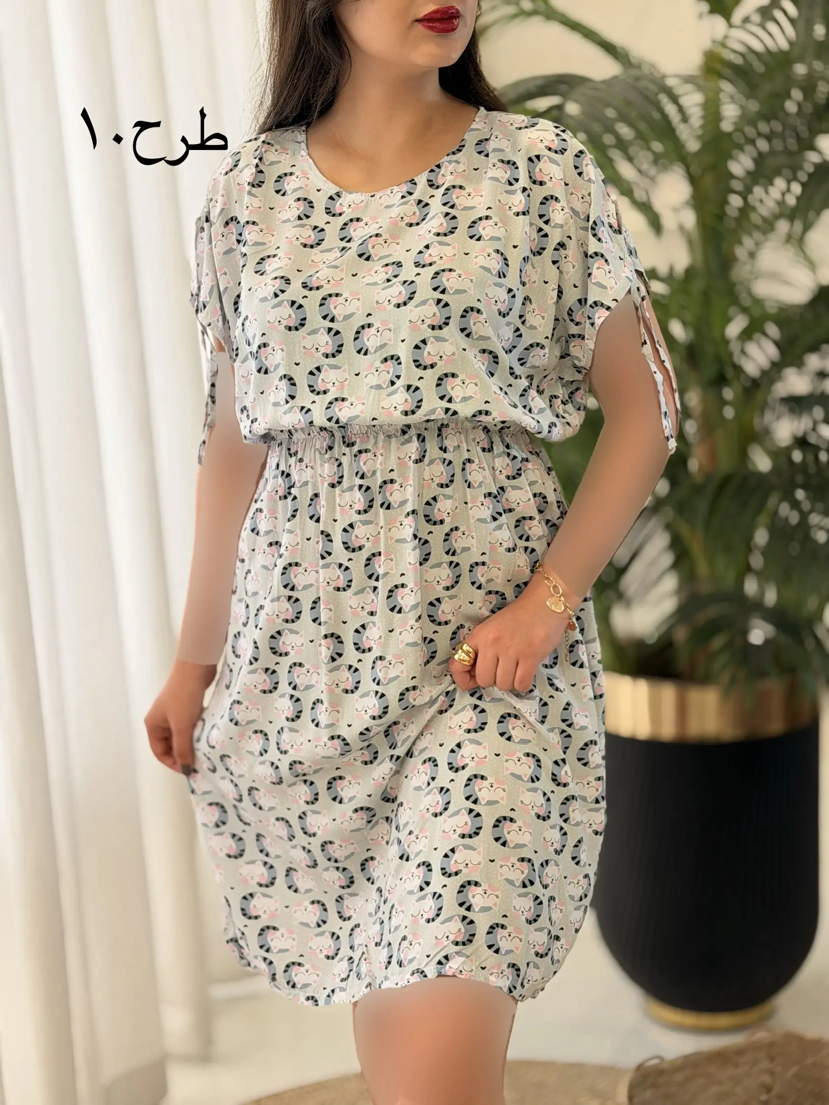 پیراهن نخی خونگی رز کد2674