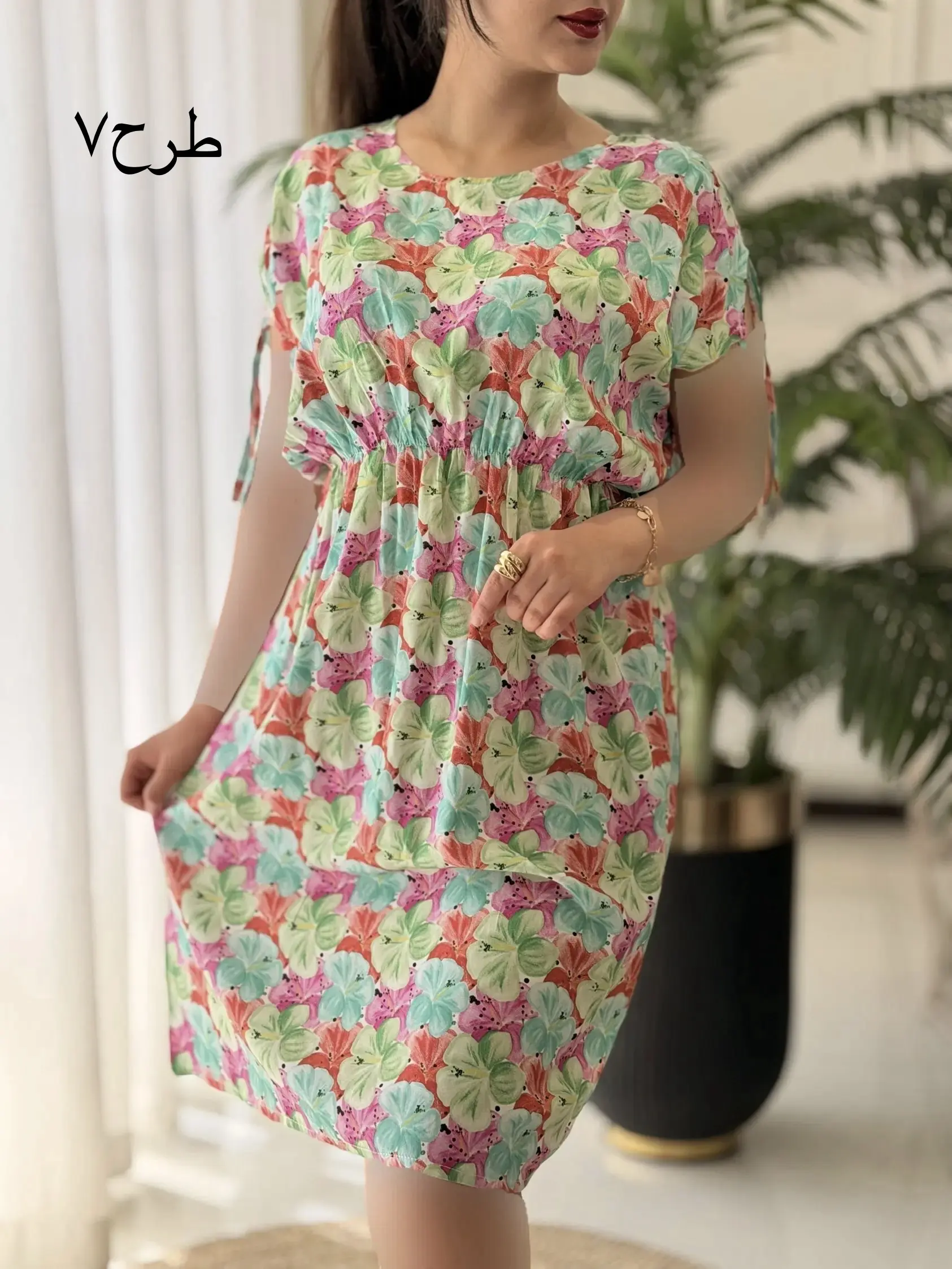 پیراهن نخی خونگی رز کد2674