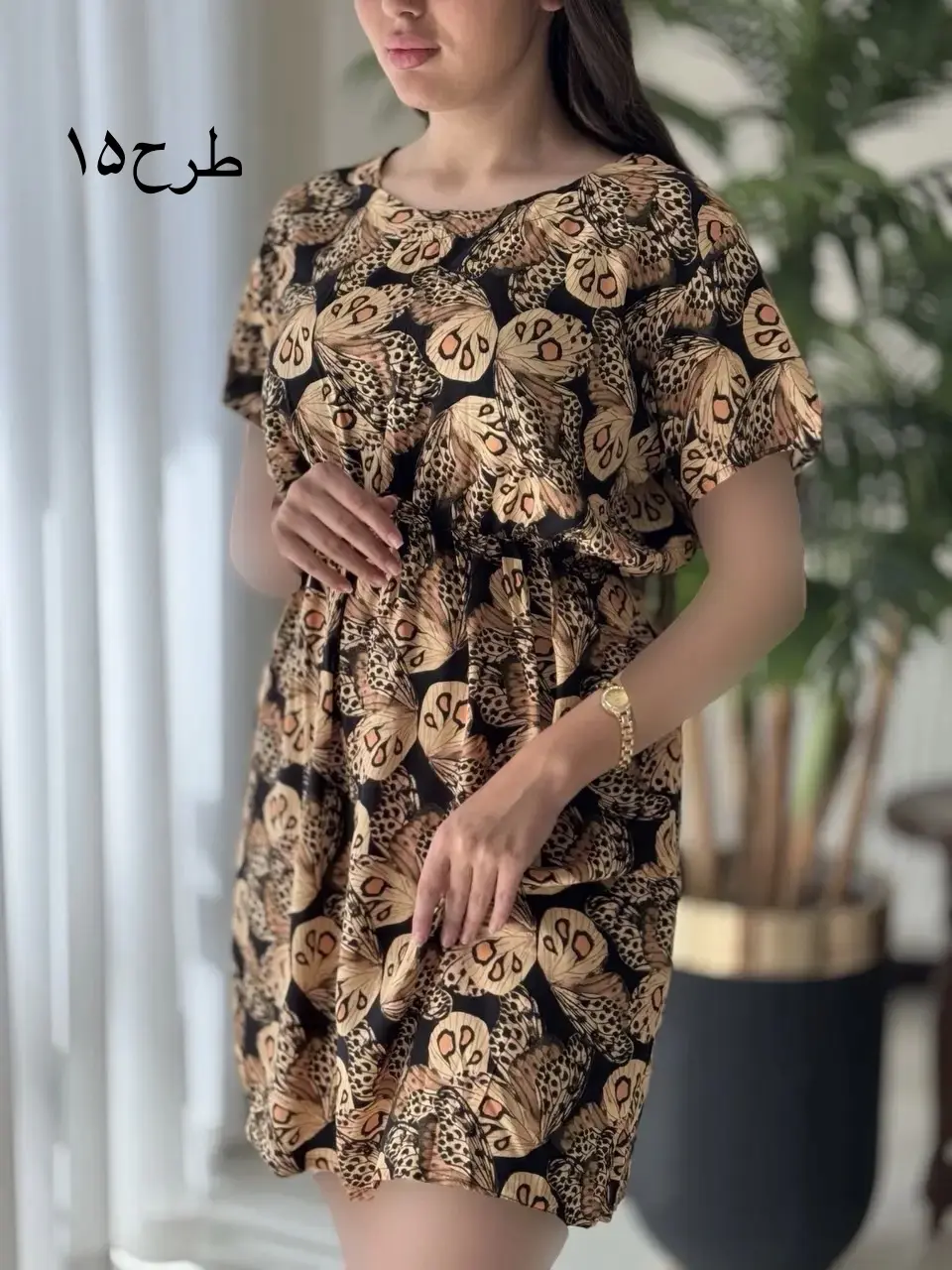 پیراهن نخی خونگی رز کد2674