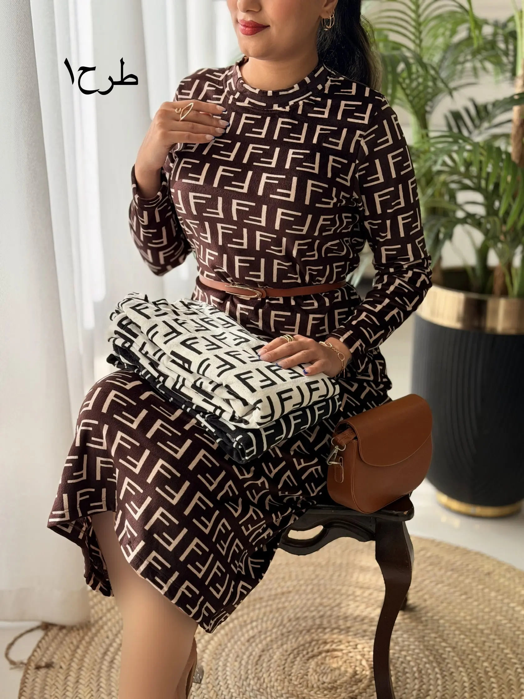 پیراهن مخمل فندی کد2751